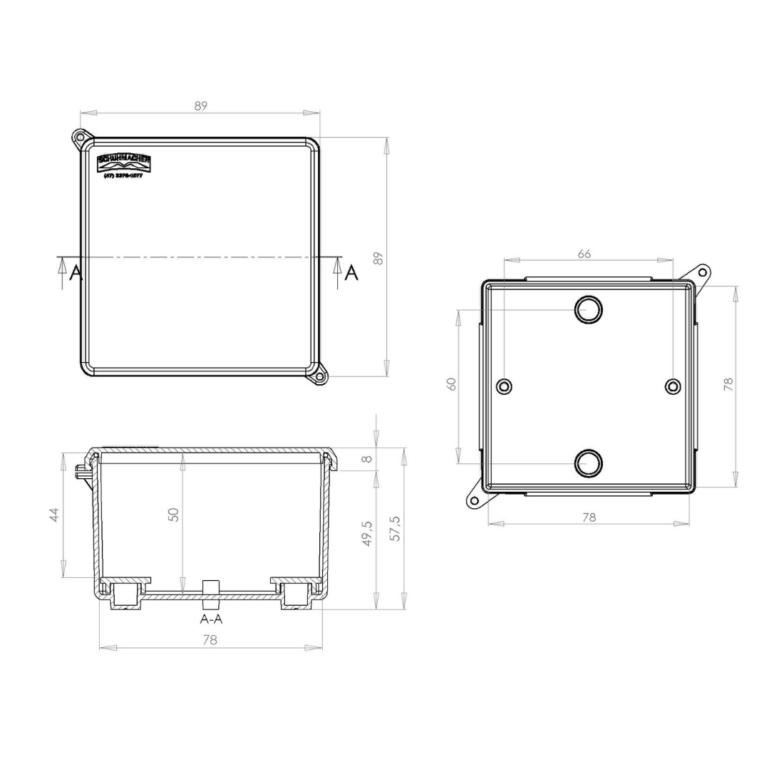 Caixa Plástica Pressão 80x80x52MM Preta IP66 - Schuhmacher